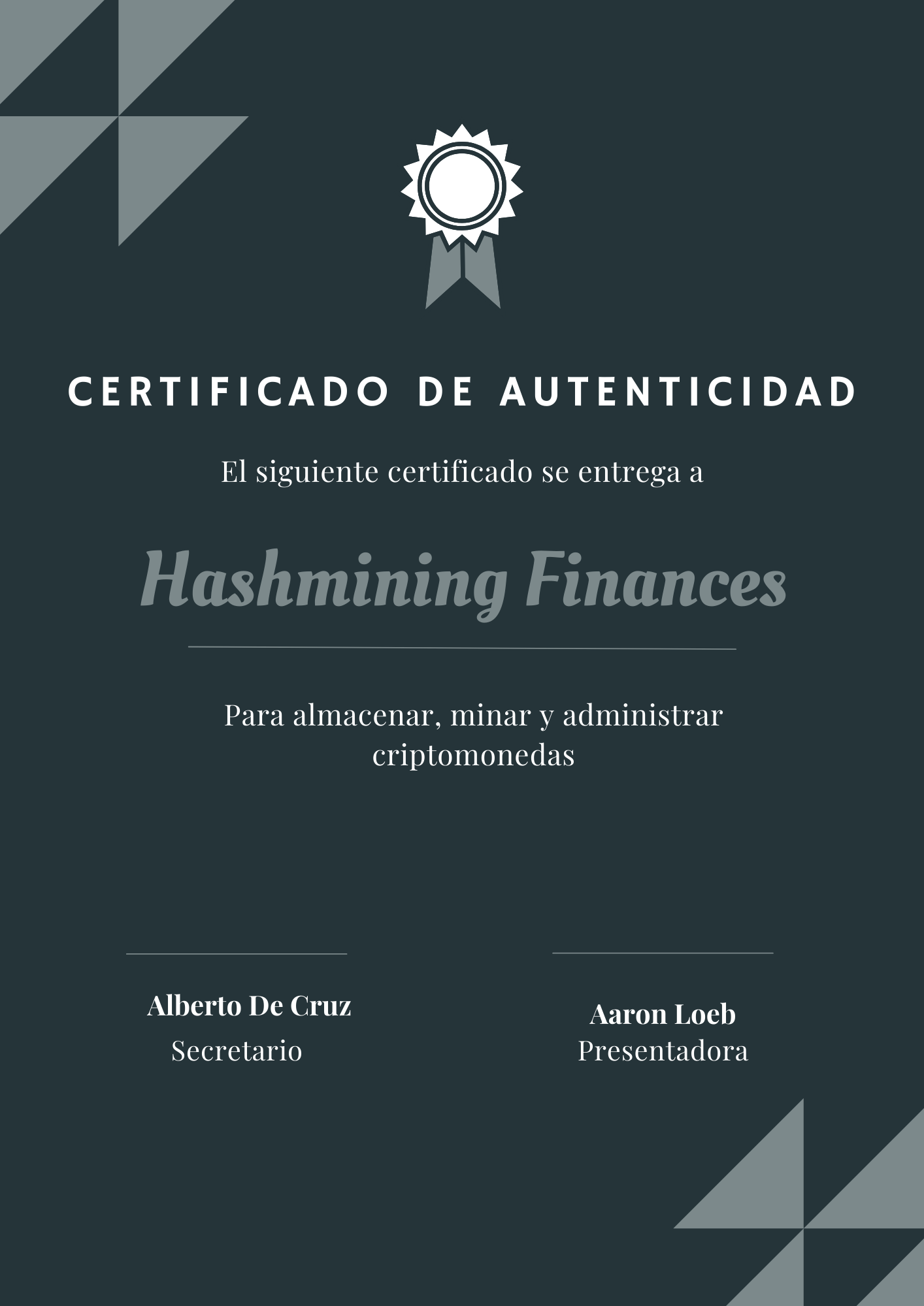 Hashmining Finances Certificate